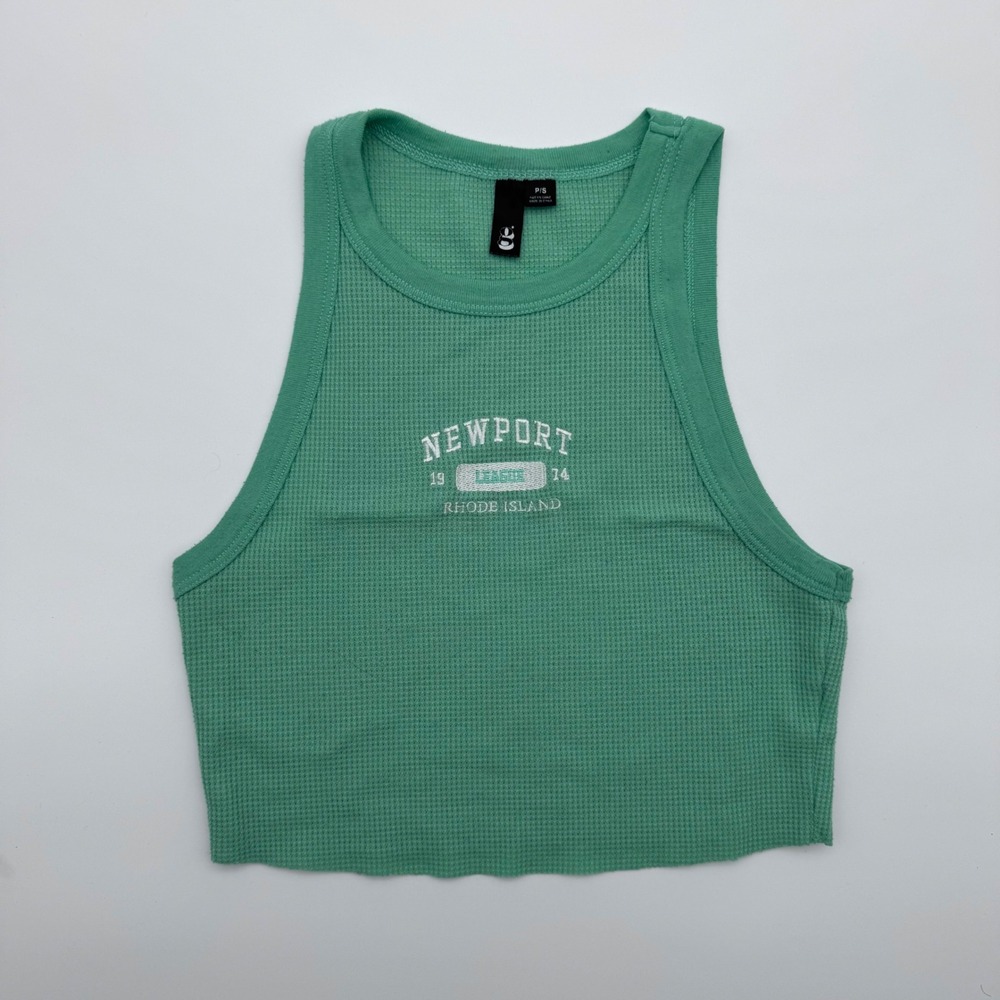 Garage Green Newport Rhode Island Graphic Waffle Knit Crop Tank Top Small